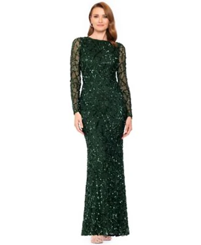 Betsy Adam Womens Long Sleeve Sequin Gown