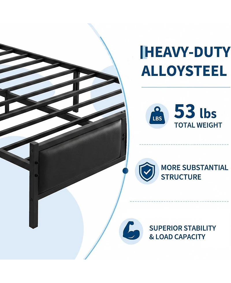 homfan Full Size Upholstered Platform Bed Frame with Pu Leather Headboard, No Box Spring