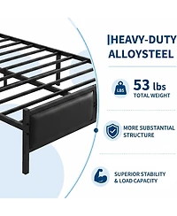 homfan Full Size Upholstered Platform Bed Frame with Pu Leather Headboard, No Box Spring