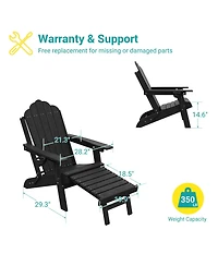 Sonkuki 3-Position Reclining Adirondack Chair with Retractable Ottoman, Folding Patio Cup Holder, Heavy Duty Hdpe Fire Pit Seating 350lbs