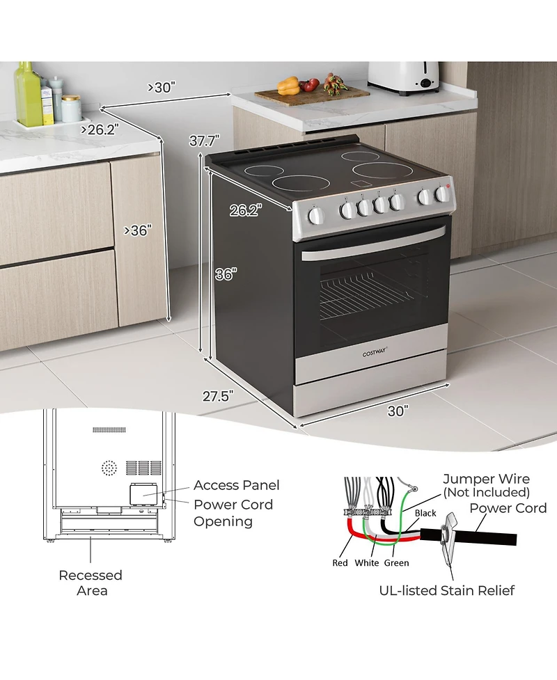 Costway Electric Range 30" Freestanding and Slide-in Kitchen Stove with Cooking Modes