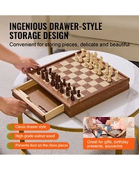 Sugift 15-Inch 2-in-1 Solid Wood Chess Checkers Board Game, Ages 6+