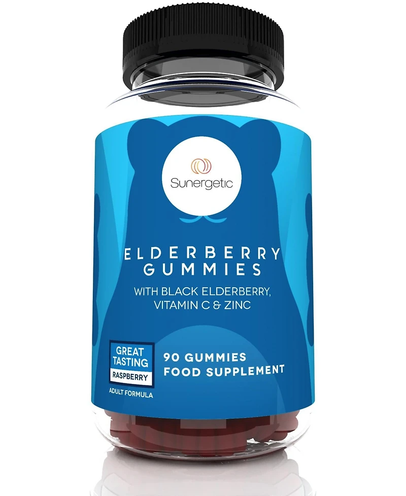 Sunergetic Elderberry Gummies with Vitamin C and Zinc, Raspberry Flavor, 90 Count