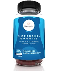Sunergetic Elderberry Gummies with Vitamin C and Zinc, Raspberry Flavor, 90 Count
