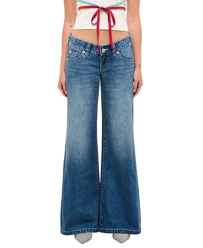 Abrand Juniors' Evelyn Wide-Leg Low-Rise Jeans