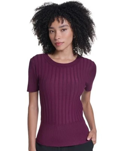 Karl Lagerfeld Paris Womens Short Sleeve Crewneck Ribbed Sweater