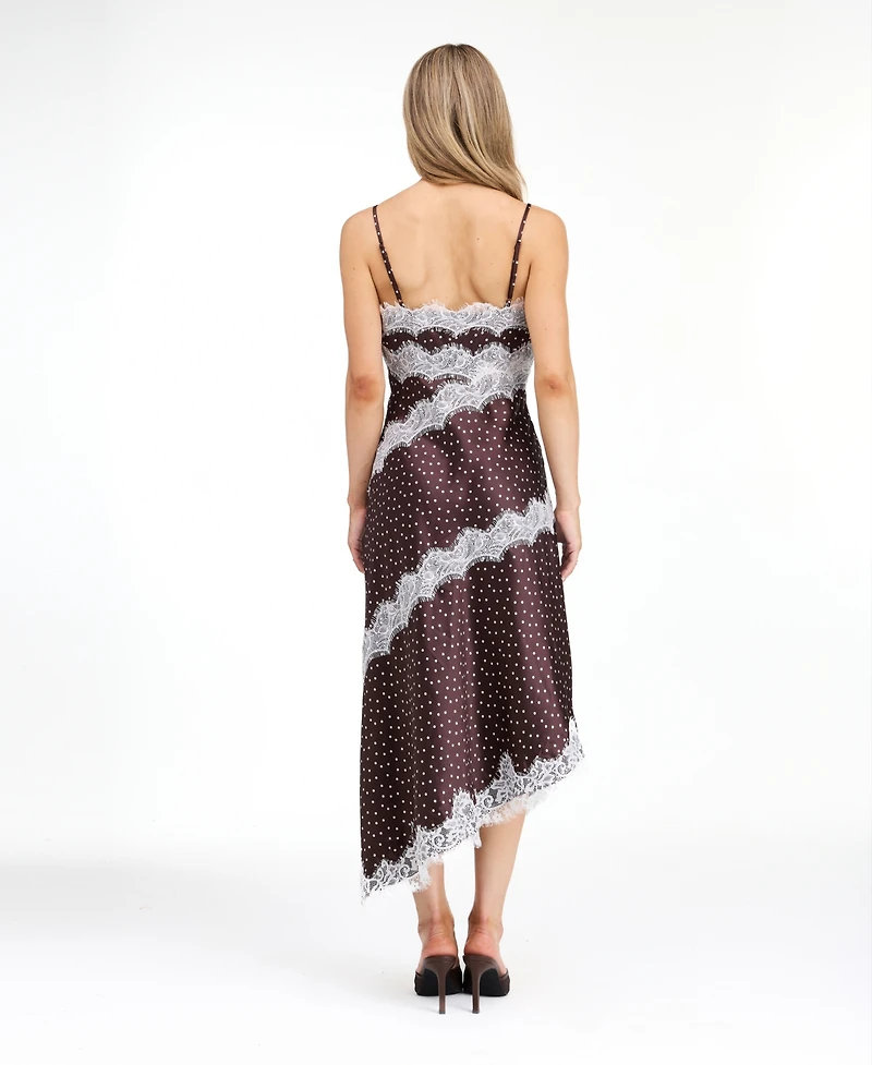 Kittenish Women's Mia Crepe-Satin Polka-Dot V-Neck Midi Slip Dress
