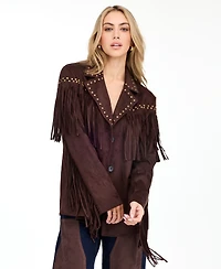 Kittenish Women's Montana Faux-Suede Studded Fringe Jacket