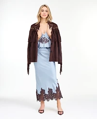 Kittenish Women's Montana Faux-Suede Studded Fringe Jacket