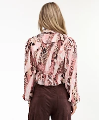 Kittenish Women's Audrey Yoryu Long-Sleeve Ruffle Snake-Print Blouse