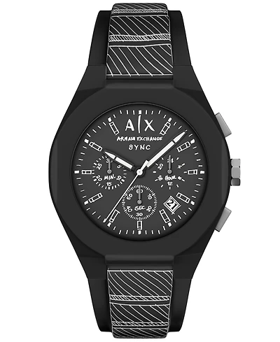 Armani Exchange Men's Sync Quartz Chronograph Black Silicone Watch 44mm