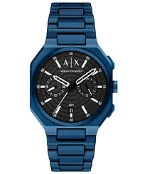 Armani Exchange Men's Quartz Dual Time Blue Stainless Steel Watch 40mm