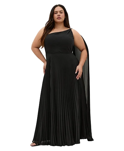 City Chic Plus Eloura One Shoulder Pleat Maxi Dress