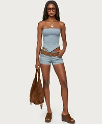 Edikted Womens Zaida Stretchy Denim Micro Shorts