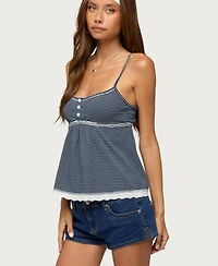 Edikted Women's Scoop Neck Eyelet Striped Babydoll Tank Top