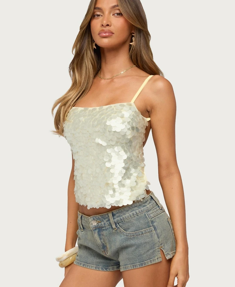Edikted Women's Macy Sequin Backless Sleeveless Top