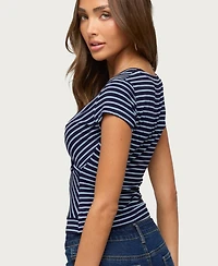 Edikted Women's Naame Striped Wrap Cotton-Blend V-Neck Top