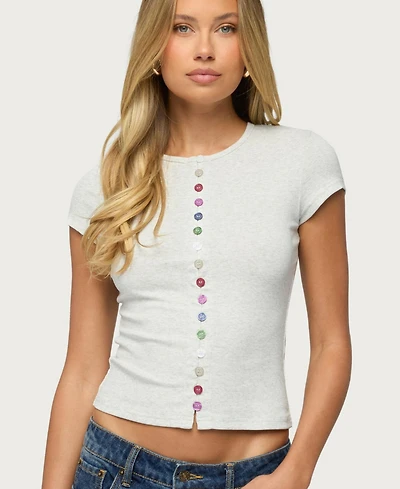 Edikted Womens Cary Mixed Button Up T Shirt