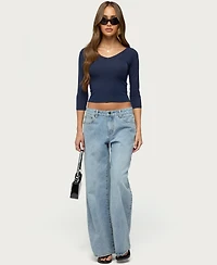 Edikted Women's Cecilie Cropped V-Neck 3/4-Sleeve Top