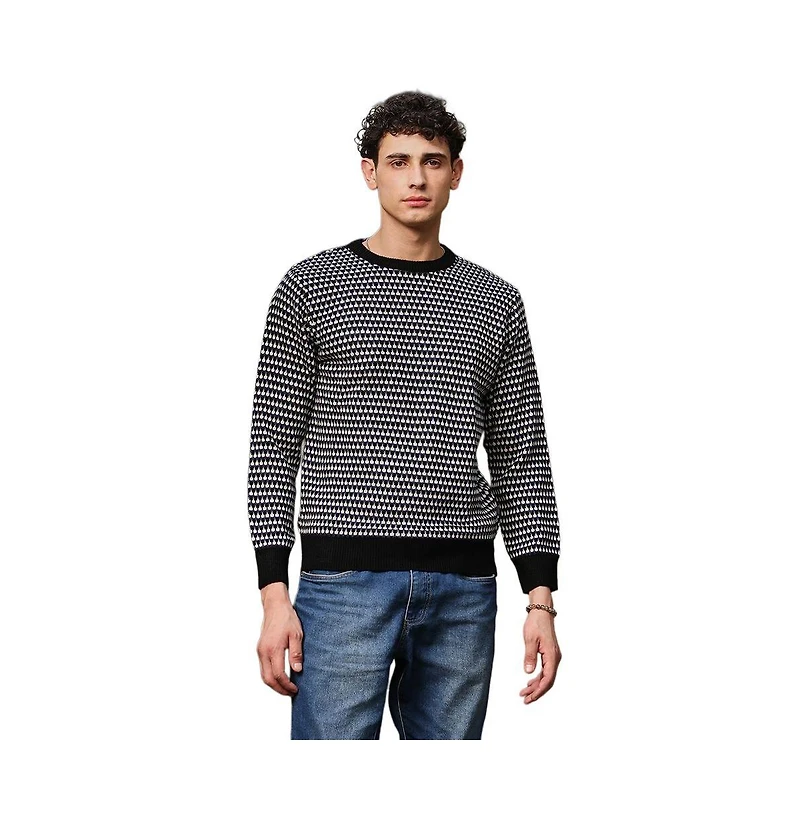 Campus Sutra Men's Contrast-Jacquard Knit Pullover Sweater