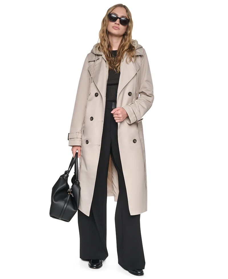 Dkny Women's Quilted Hooded Trench Coat