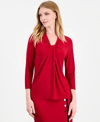 Kasper Women's 3/4-Sleeve Tie Neck Solid Blouse
