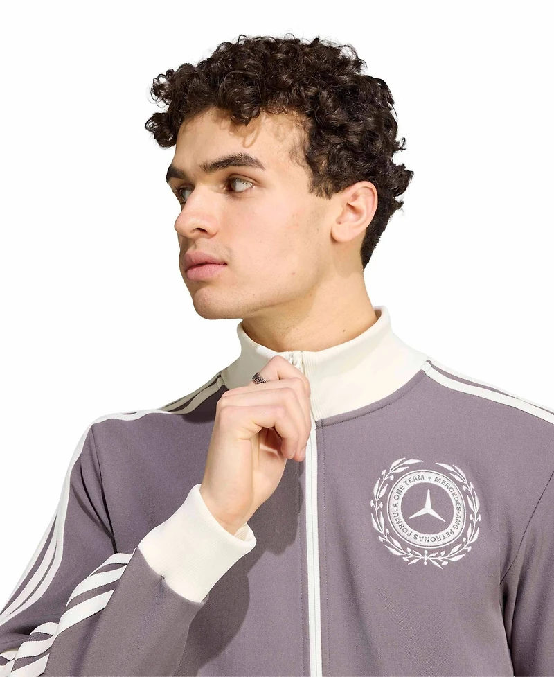 Adidas Men's Gray Mercedes-amg Petronas F1 Team Silver Arrows Icon Full-Zip Track Sweatshirt