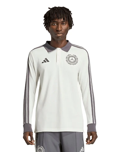 Adidas Men's Cream Mercedes-amg Petronas F1 Team Silver Arrows Icon Long Sleeve Polo Shirt
