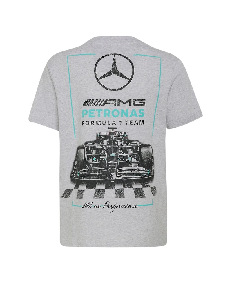 Adidas Big Boys and Girls Heather Gray Mercedes-amg Petronas F1 Team Front Facing Car T-Shirt