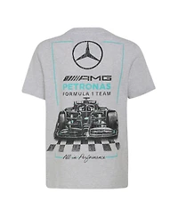 Adidas Big Boys and Girls Heather Gray Mercedes-amg Petronas F1 Team Front Facing Car T-Shirt