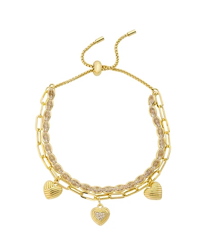 Unwritten Cubic Zirconia Gold-Plated Heart Charm Double Layer Bolo Bracelet