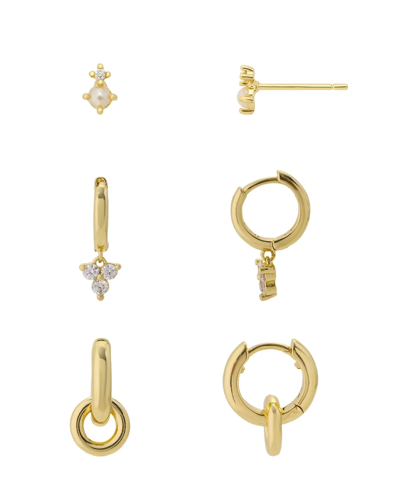 Unwritten Cubic Zirconia Gold-Plated Stud with Duo Hoop Earring Set