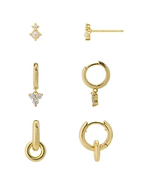 Unwritten Cubic Zirconia Gold-Plated Stud with Duo Hoop Earring Set