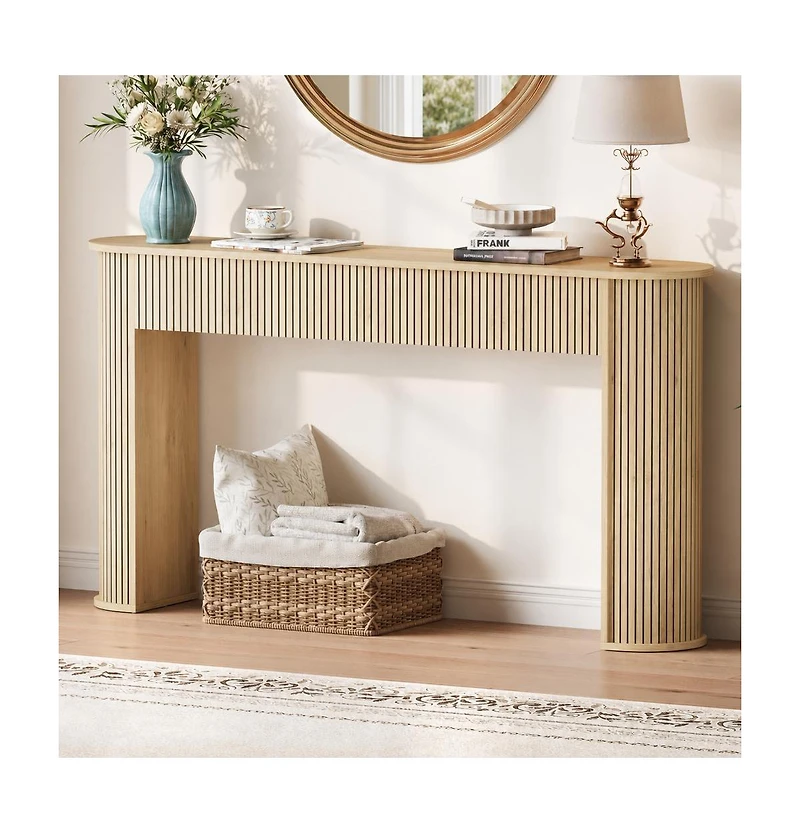 gaomon Fluted Console Table, 59 Inch Wood Mid Century Modern Entryway Sofa Table for Living Room or Hallway