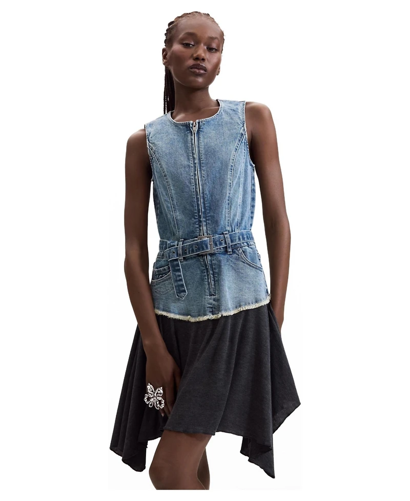 Desigual Women's Sleeveless Asymmetrical Denim Dress