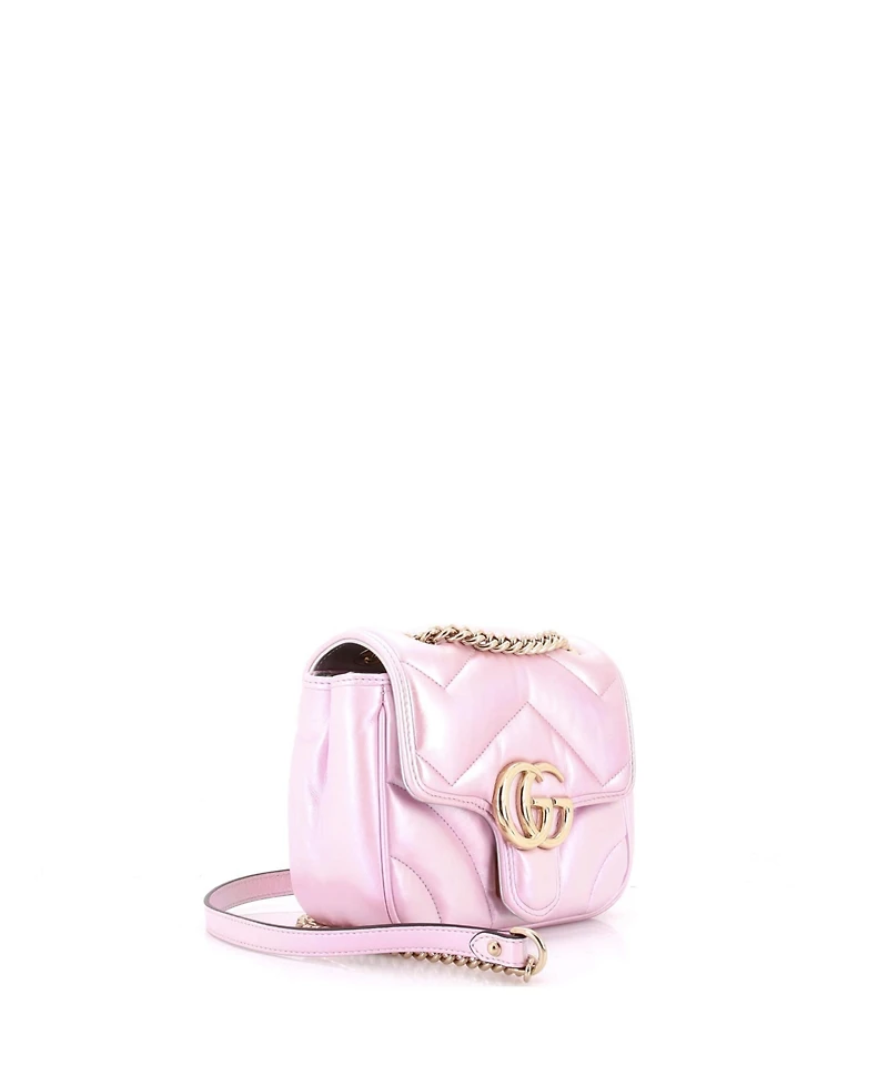 Pre-Owned Gucci Mini Gg Marmont Square Flap Bag Chevron Iridescent Leather