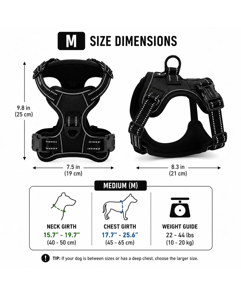 ProMounts Reflective No Pull Dog Harness with Front and Back Leash Clips