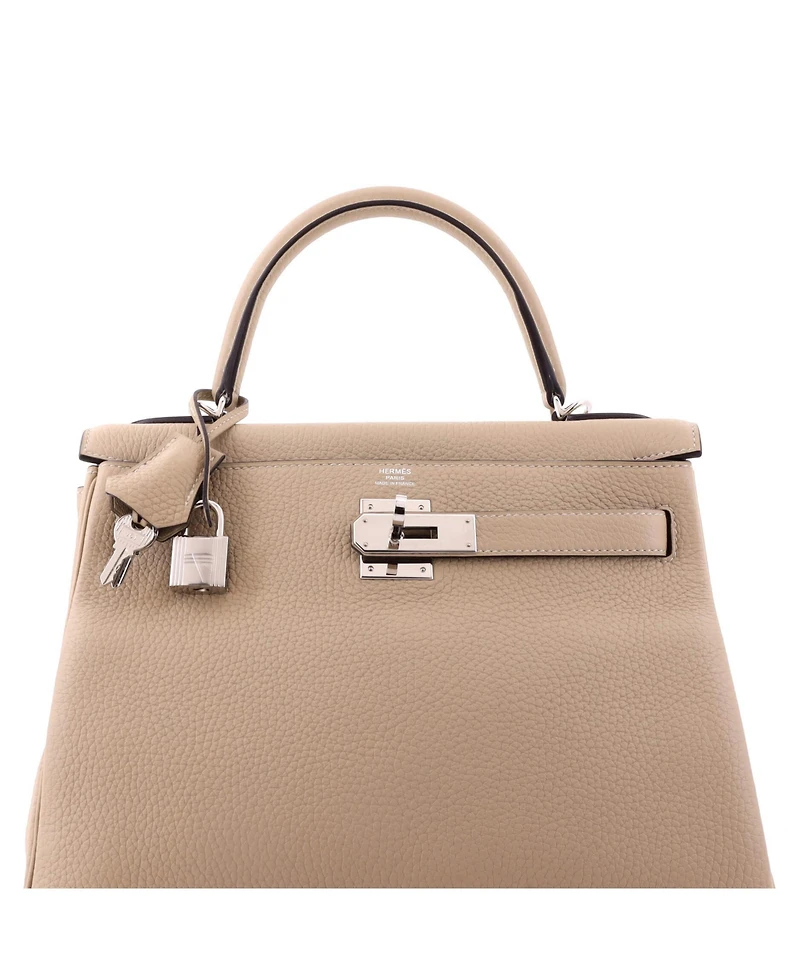 Pre-Owned Hermes Kelly 28 Handbag Light Clemence with Palladium Hardware