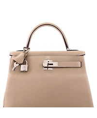 Pre-Owned Hermes Kelly 28 Handbag Light Clemence with Palladium Hardware