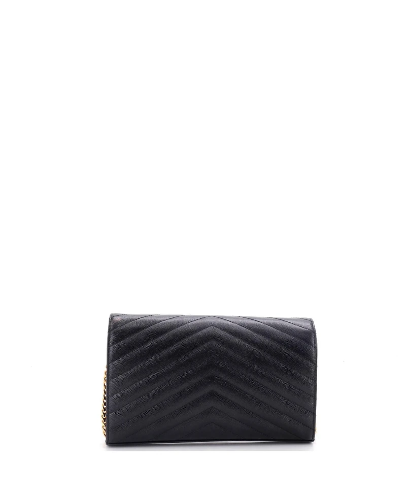 Pre-Owned Saint Laurent Medium Classic Monogram Wallet on Chain Matelasse Chevron Leather
