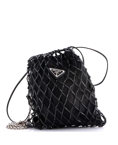 Pre-Owned Prada Fishnet Chain Crossbody Bag Woven Leather and Satin
