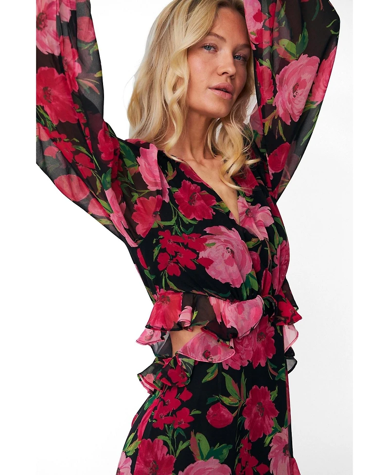 Cras Women's Love Floral Long-Sleeve Tiered Maxi Dress