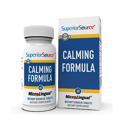 Superior Source Calming Formula, L-Theanine, Melatonin, Under The Tongue Quick Dissolve MicroLingual Tablets, 60 Ct, 5-htp for Enhanced Serotonin