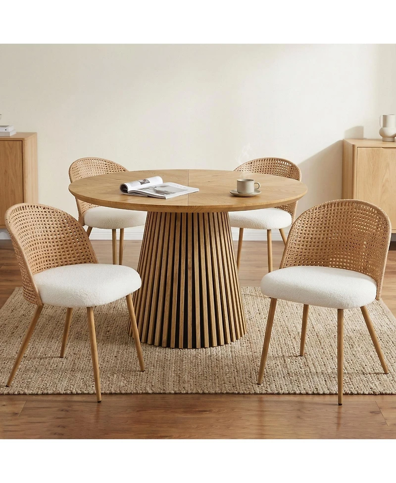 Clihome Modern Farmhouse Wicker Soft Dining Chairs Set of 4