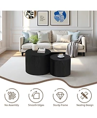 Clihome Nesting Coffee Table Set of 2, Modern Round with Non-Slip Feet, Wood Side for Living Room, Bedroom