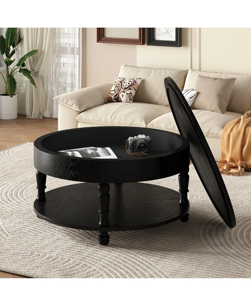 Clihome 31.5" Modern Round Coffee Table with Storage for Living Room,Adjustable Leveling Feet, Easy Assembly