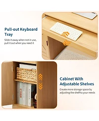 gaomon 59 Inch Office Desk with 4 Drawers Farmhouse Home Office Desk with Charging Station and Keyboard Tray/ Wooden Computer Desk