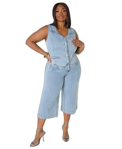 Ashley Stewart Women's Plus Sizes Braided Chambray Capris