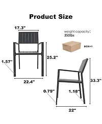 Clihome 5 Piece Round Patio Dining Set, 47in Wood Grain Table and Stackable Metal Arm Chairs