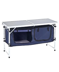 Hongge Folding Aluminum Camping Kitchen Table 47 x 19.3 in Portable Cook Station with Storage Organizer
